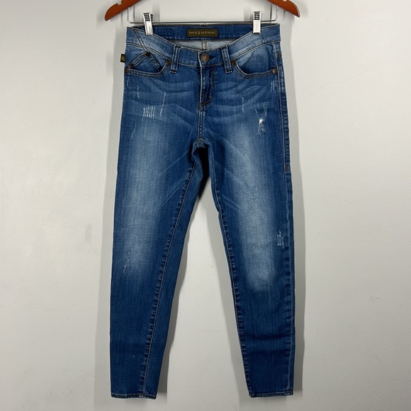 Rock & Republic Banshee Sequin Distressed Mid Rise Women’s Jeans Size 4 Blue - Picture 3 of 8